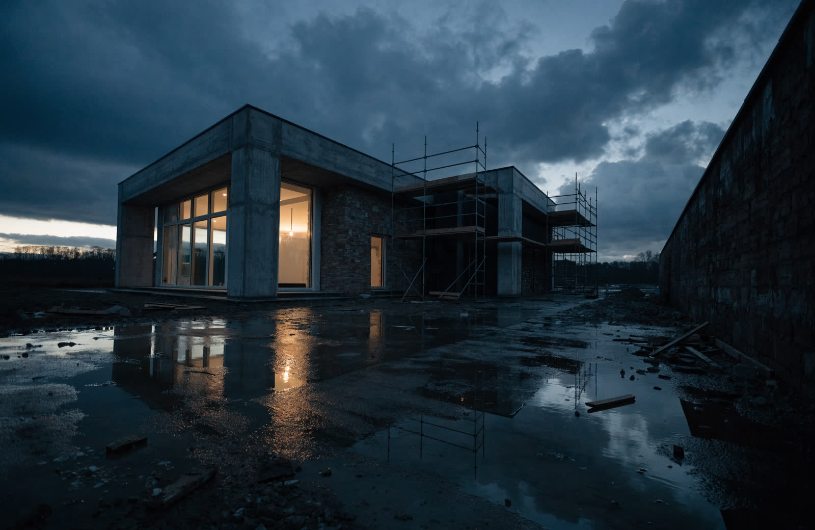 Rohbau zur blauen Stunde